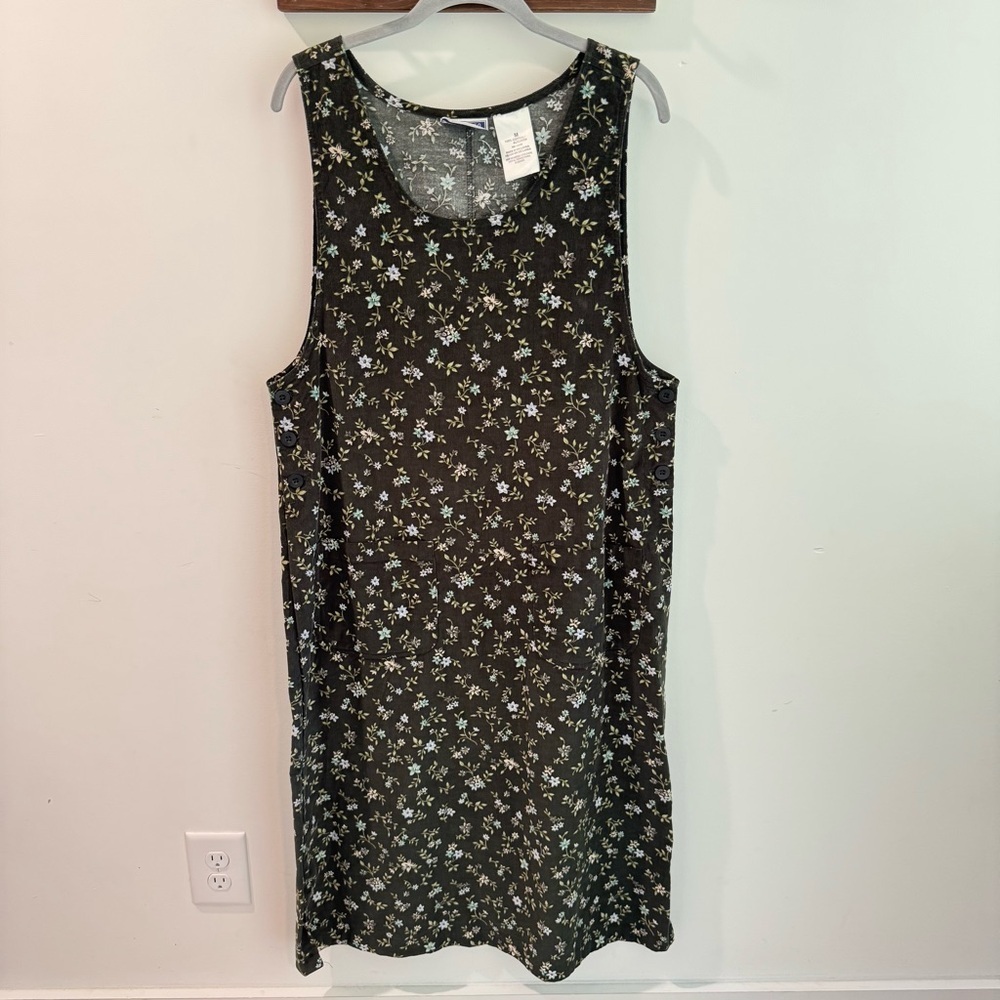 Vintage 90s Erika & Co Corduroy Dark Floral Sleeveless Jumper Dress‎ Medium
